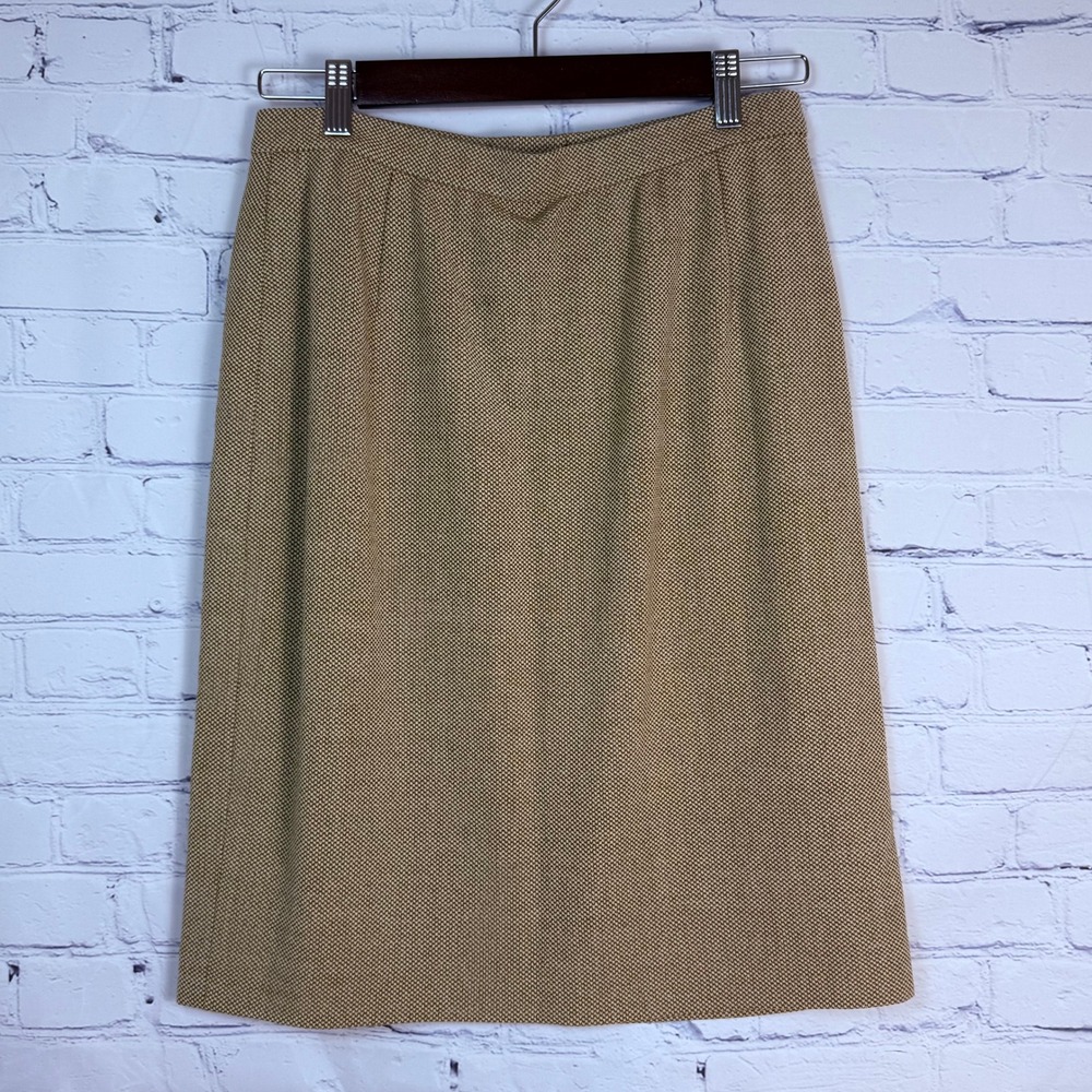 Donna Karan Signature Wool Blend Pencil Skirt Tan Basketweave Made in Italy